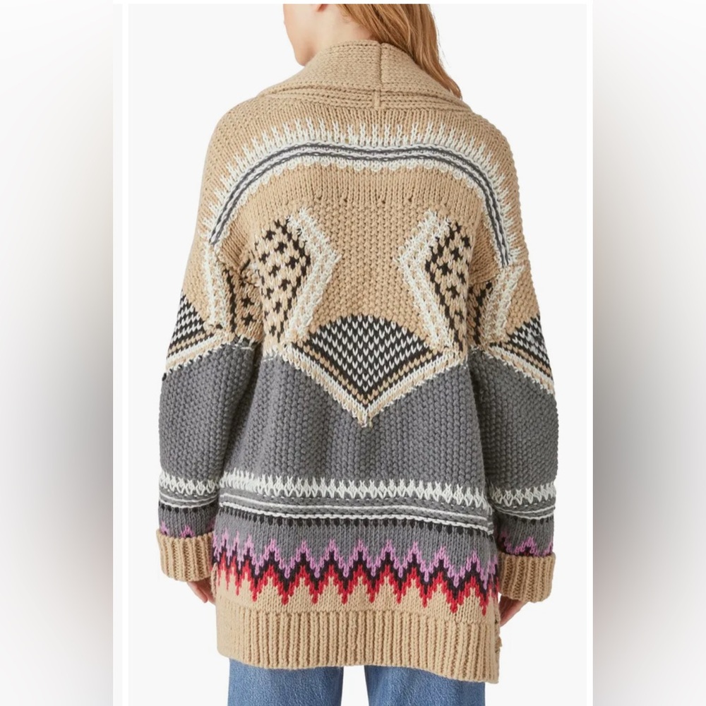 Lucky Brand Tan and Gray Patterned Cardigan, Sz L, Like New - Picture 2 of 13